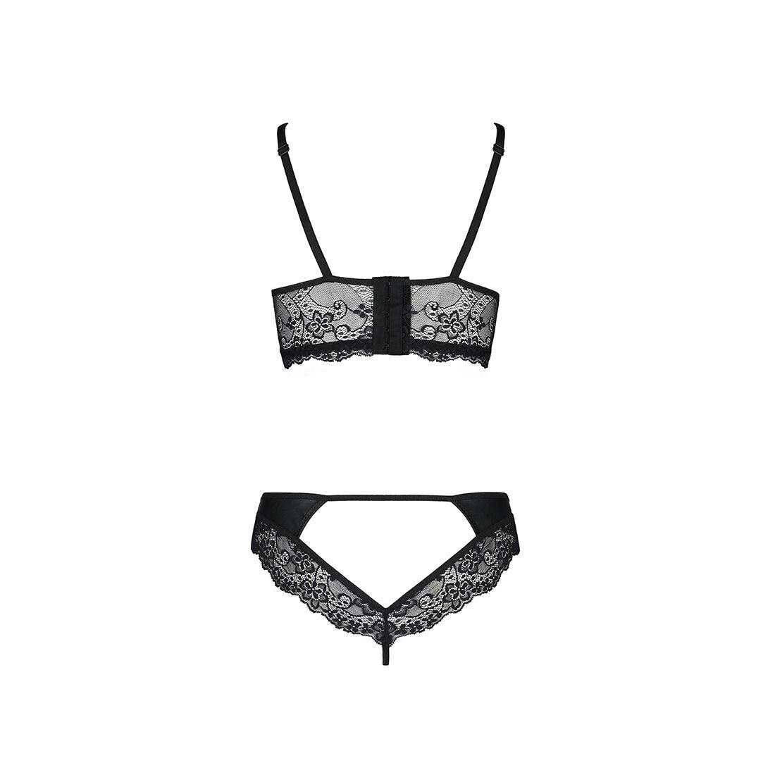 Комплект из эко-кожи с кружевом Passion LOONA SET S/M, black, бра и трусики в DIDO