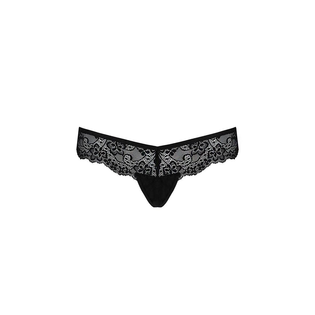 Кружевные трусики-танга с атласным бантиком Passion NAJA THONG S/M, black в DIDO