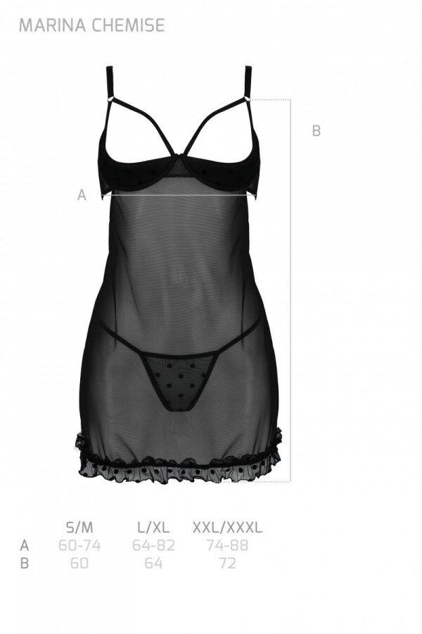 Эротический пеньюар Passion MARINA CHEMISE, XXL/XXXL, black в DIDO