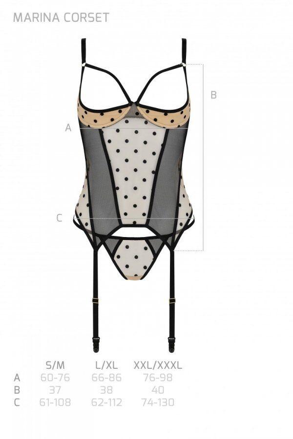 Корсет Passion MARINA CORSET, XXL/XXXL, beige, с открытыми чашками в DIDO