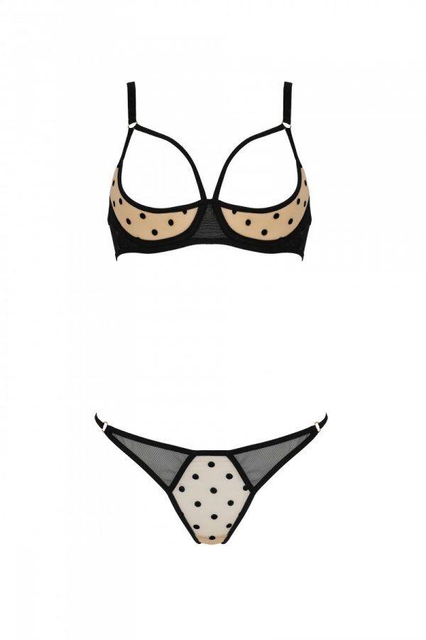 Еротичний комплект Passion MARINA SET WITH OPEN BRA, XXL/XXXL, beige, відкриті чашки в DIDO