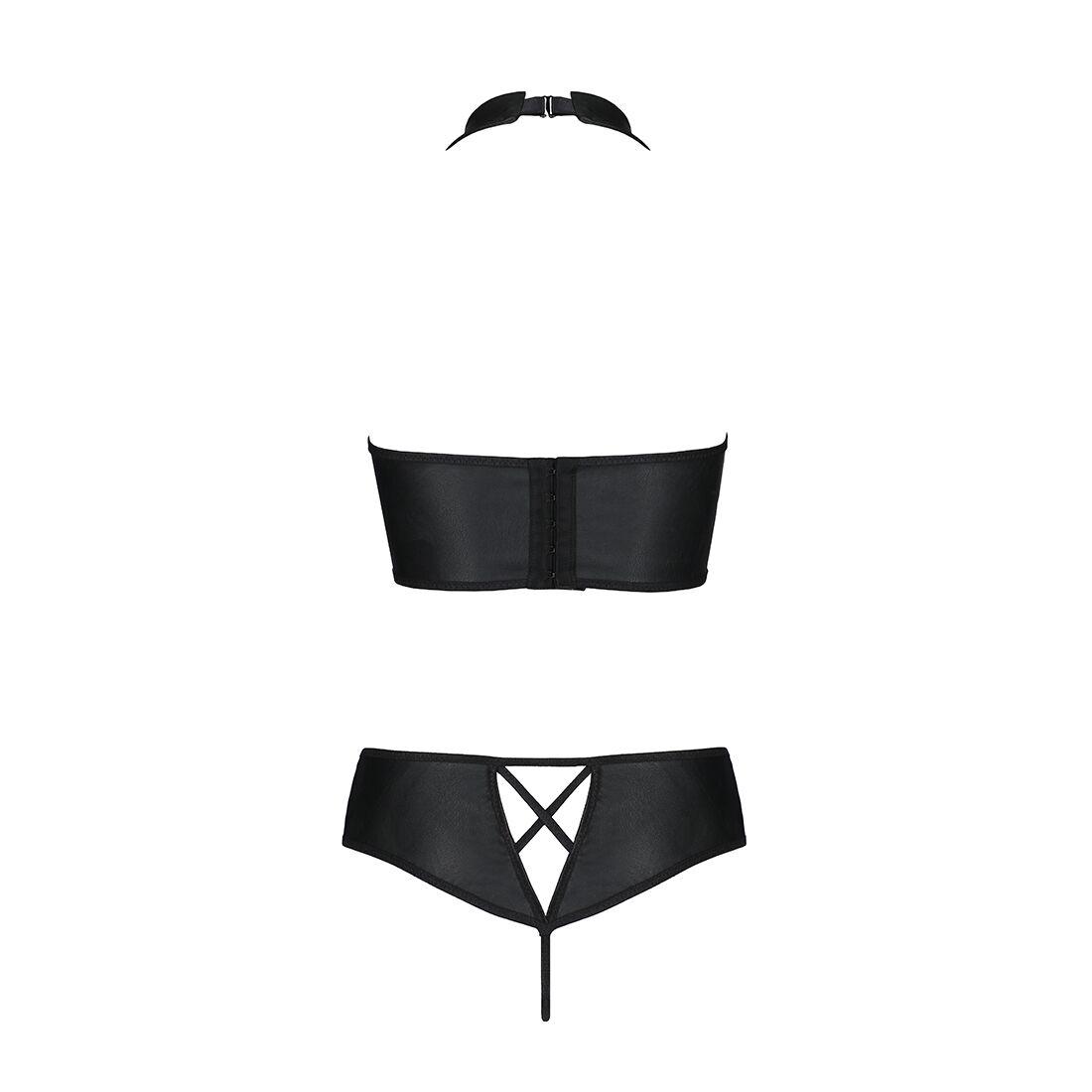 Комплект з еко-шкіри Passion NANACY BIKINI L/XL, black, бра та трусики з імітацією шнурівки в DIDO
