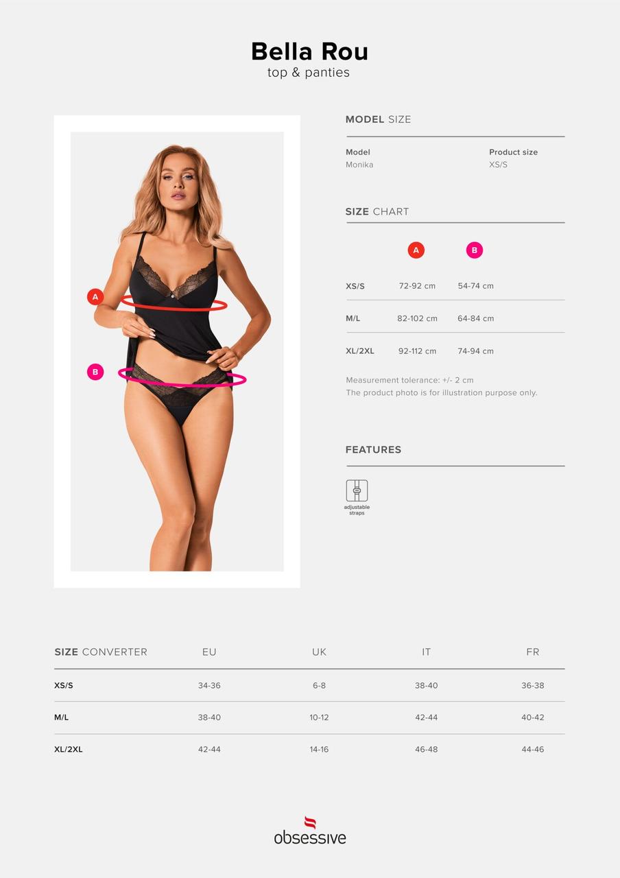 Топ и трусики Obsessive Bella Rou top & panties XS/S, топ, трусики в DIDO