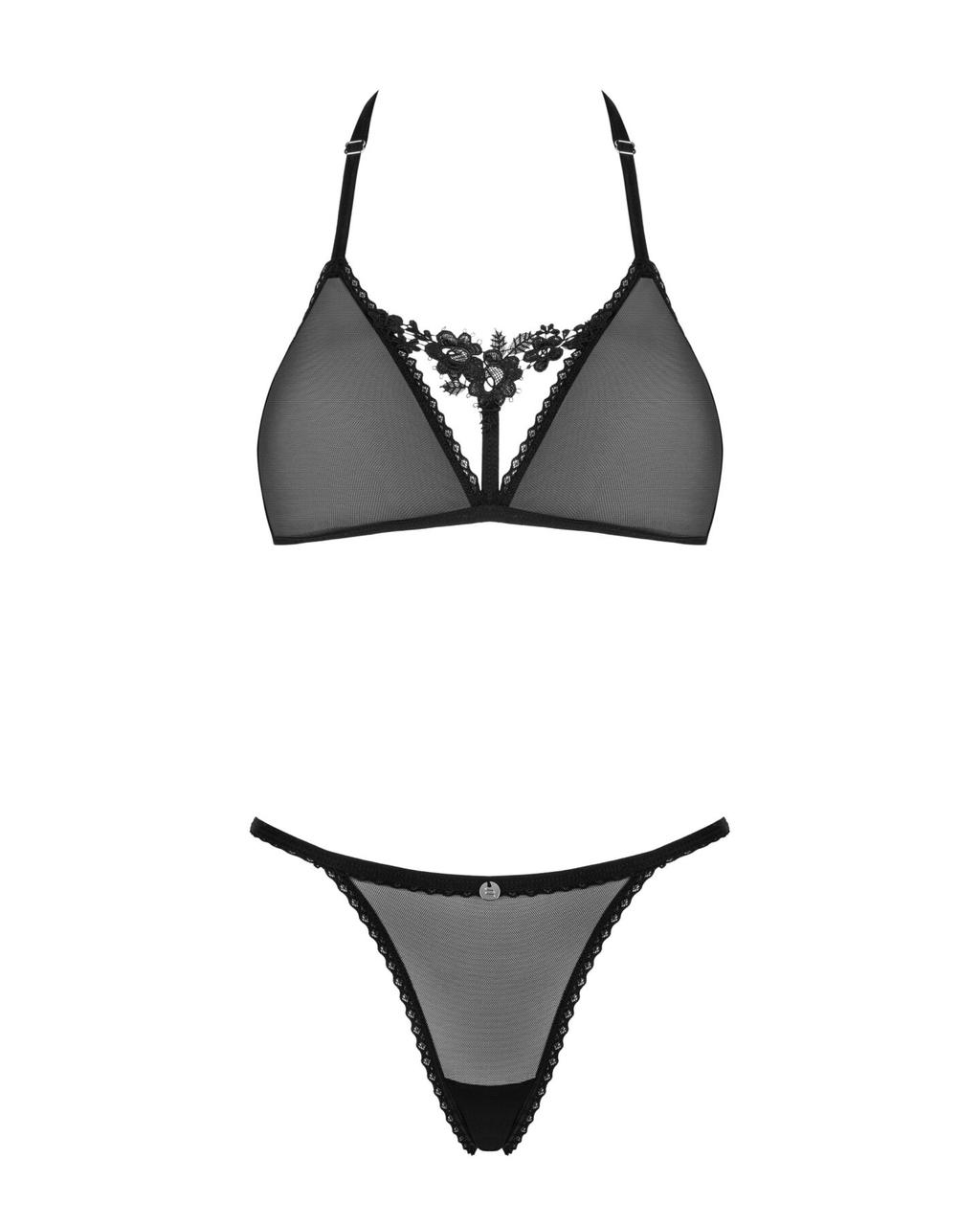Полупрозрачный комплект Obsessive Celia Noir 2-pcs set M/L, бюстгальтер, стринги в DIDO