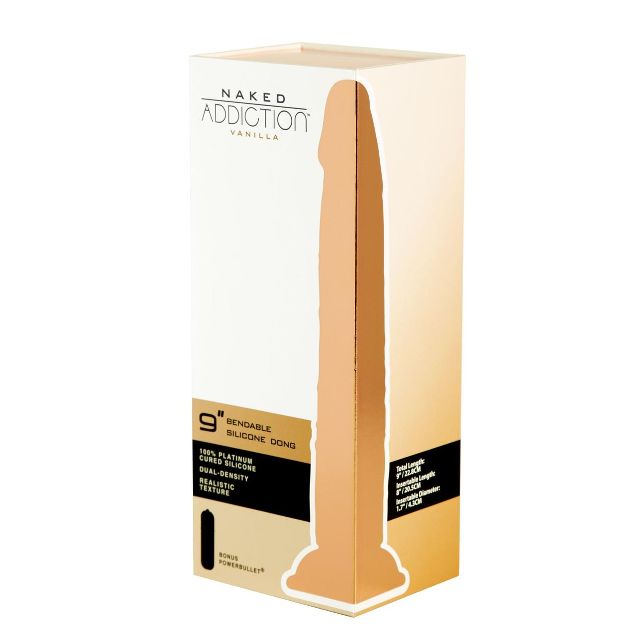 Фалоімітатор Naked Addiction - 9″ Silicone Dual Density Bendable Dildo Vanilla, віброкуля в подарунок у DIDO