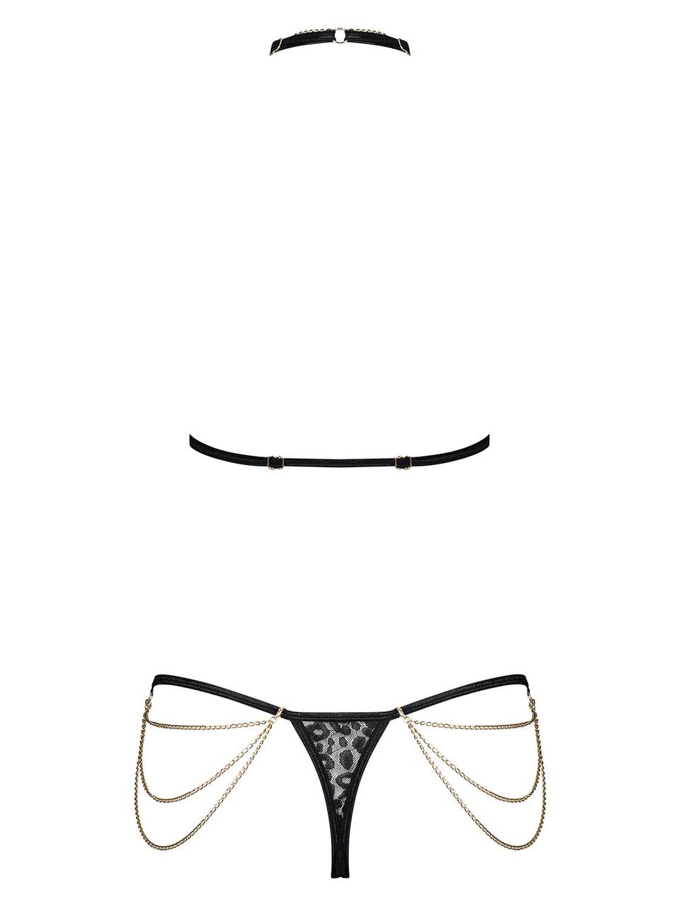 Комплект с цепочками Obsessive Pantheria 2-pcs set black L/XL, бюстгальтер, трусики в DIDO