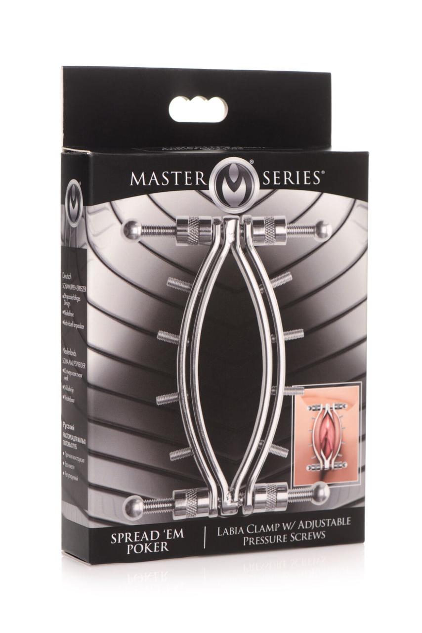 Зажим для вагины Master Series: Spread 'Em Poker Vagina Clamp with Adjustable Pressure Screws, шипы в DIDO