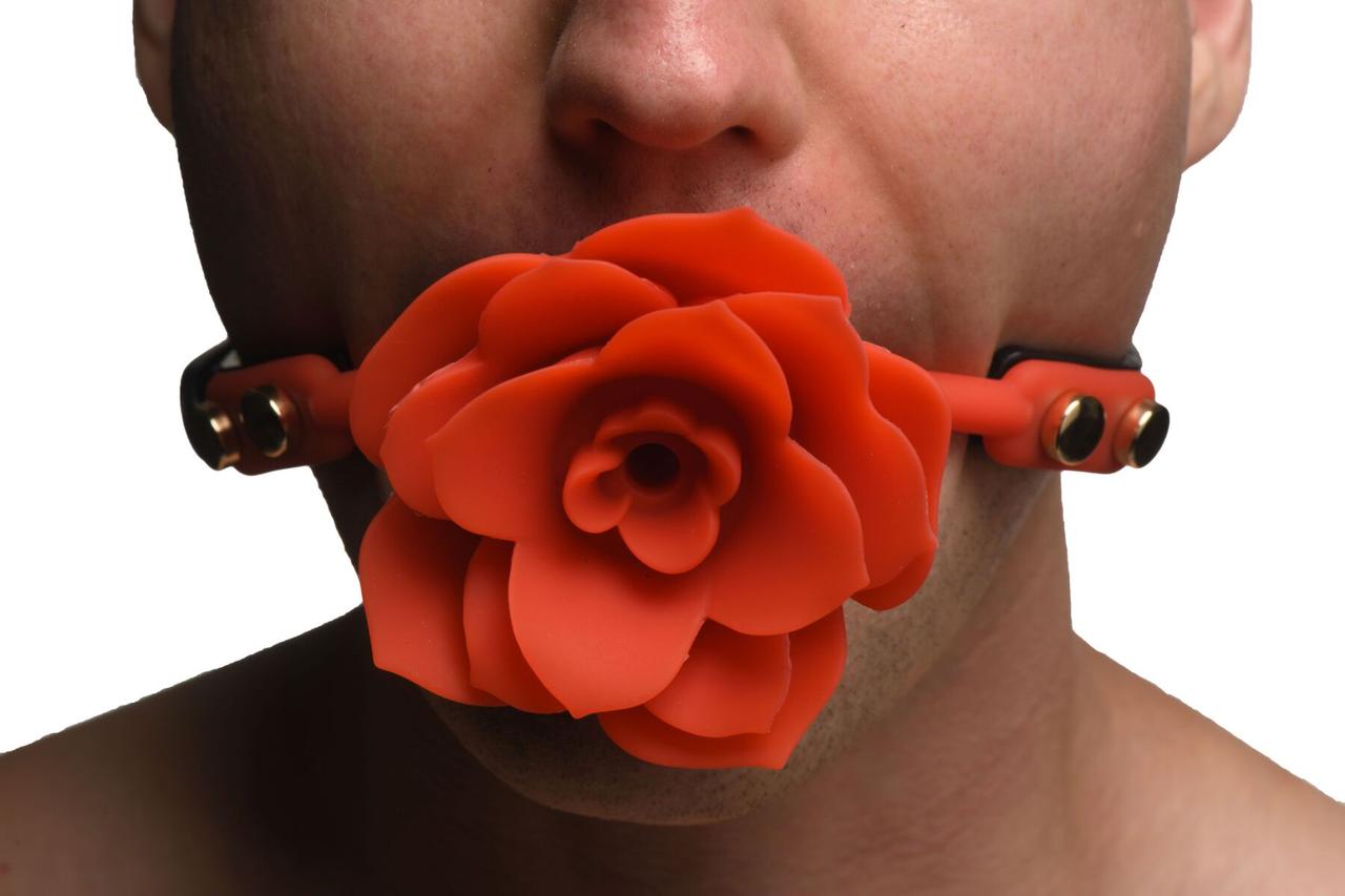 Силіконовий кляп з трояндою Master Series: Blossom Silicone Rose Gag – Red у DIDO