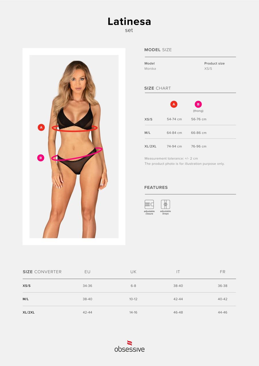 Комплект Obsessive Latinesa 2-pcs set XS/S, бюстгальтер та трусики в DIDO