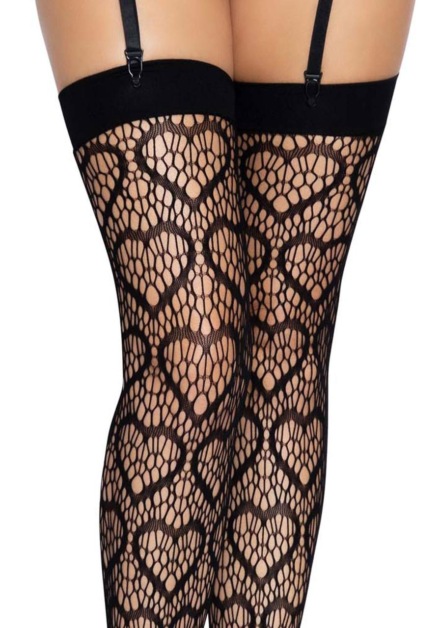 Ажурні панчохи із серцем Leg Avenue Heart Black, one size в DIDO