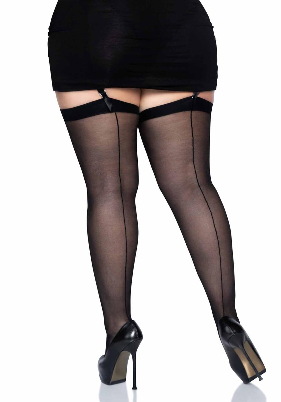 Прозорі панчохи зі швом Leg Avenue Sheer backseam stockings Black, plus size у DIDO
