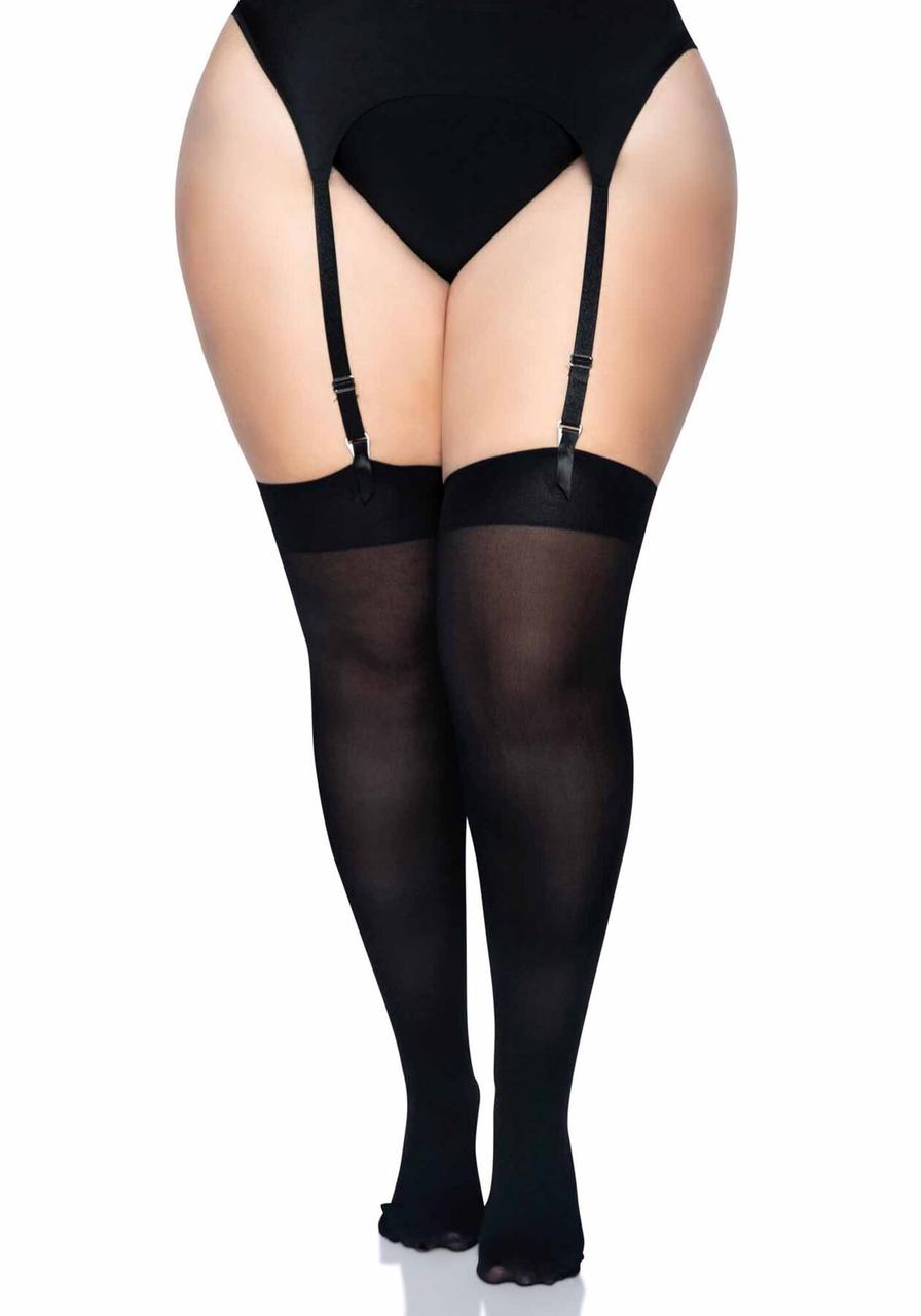 Щільні непрозорі панчохи Leg Avenue Nylon Thigh Highs Black, plus size у DIDO