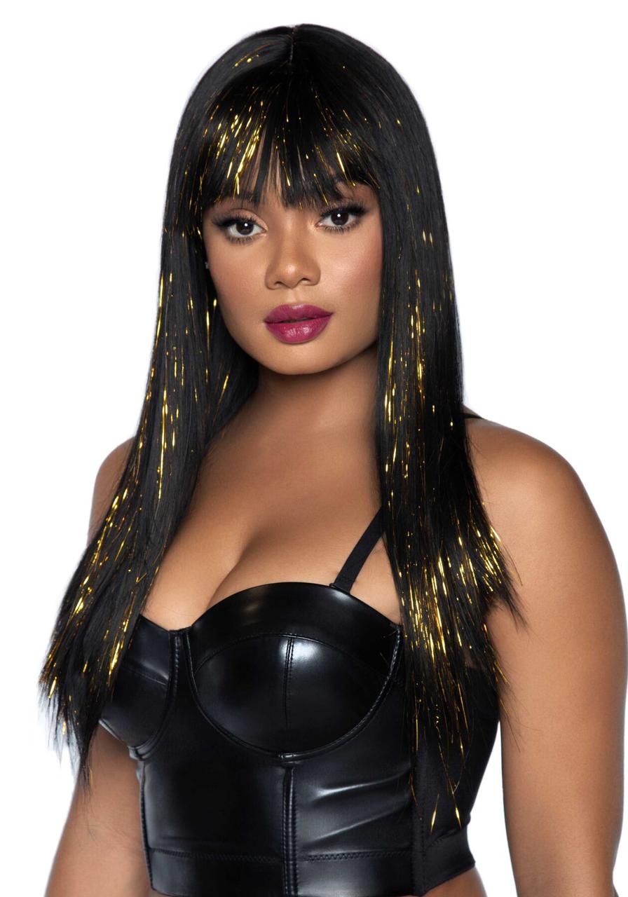Черный парик с золотыми прядями Leg Avenue Long bang wig with tinsel, 60 см в DIDO