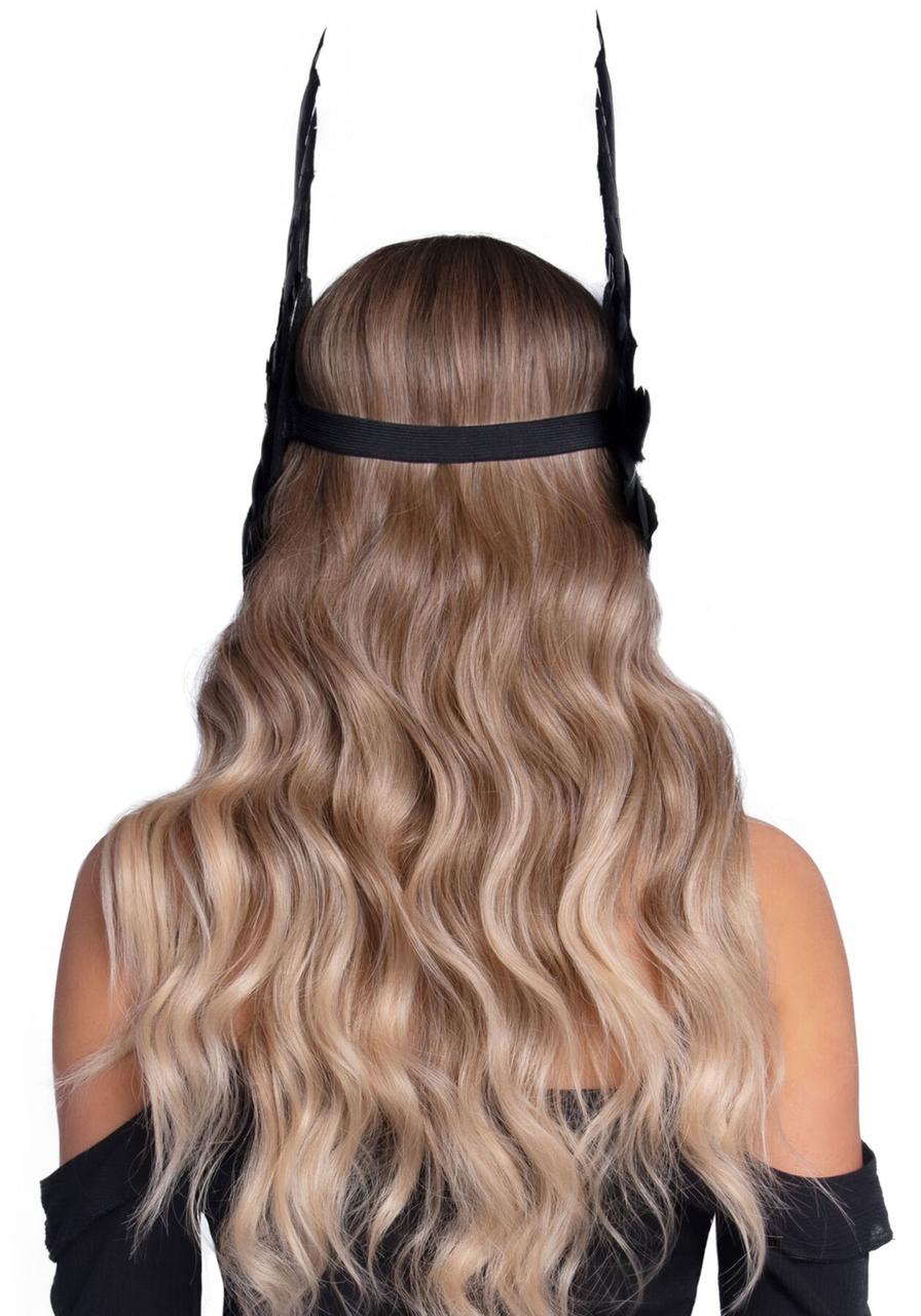Повязка на голову с крыльями Leg Avenue Feather headband Black, перья и натуральная кожа в DIDO