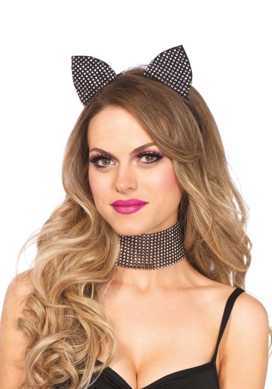 Набір кішечки зі стразами Leg Avenue Cat ear headband & choker set, широкий чокер та вушка в DIDO