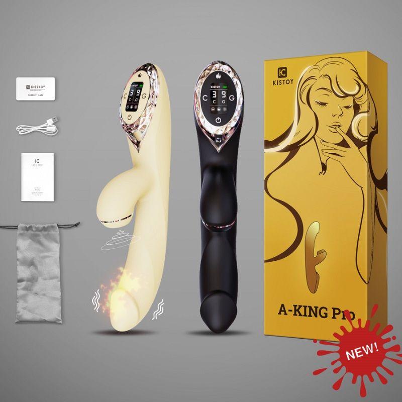 Вакуумний вібратор-кролик з підігрівом KISSTOY A-King Pro Yellow, з LED-екраном в DIDO