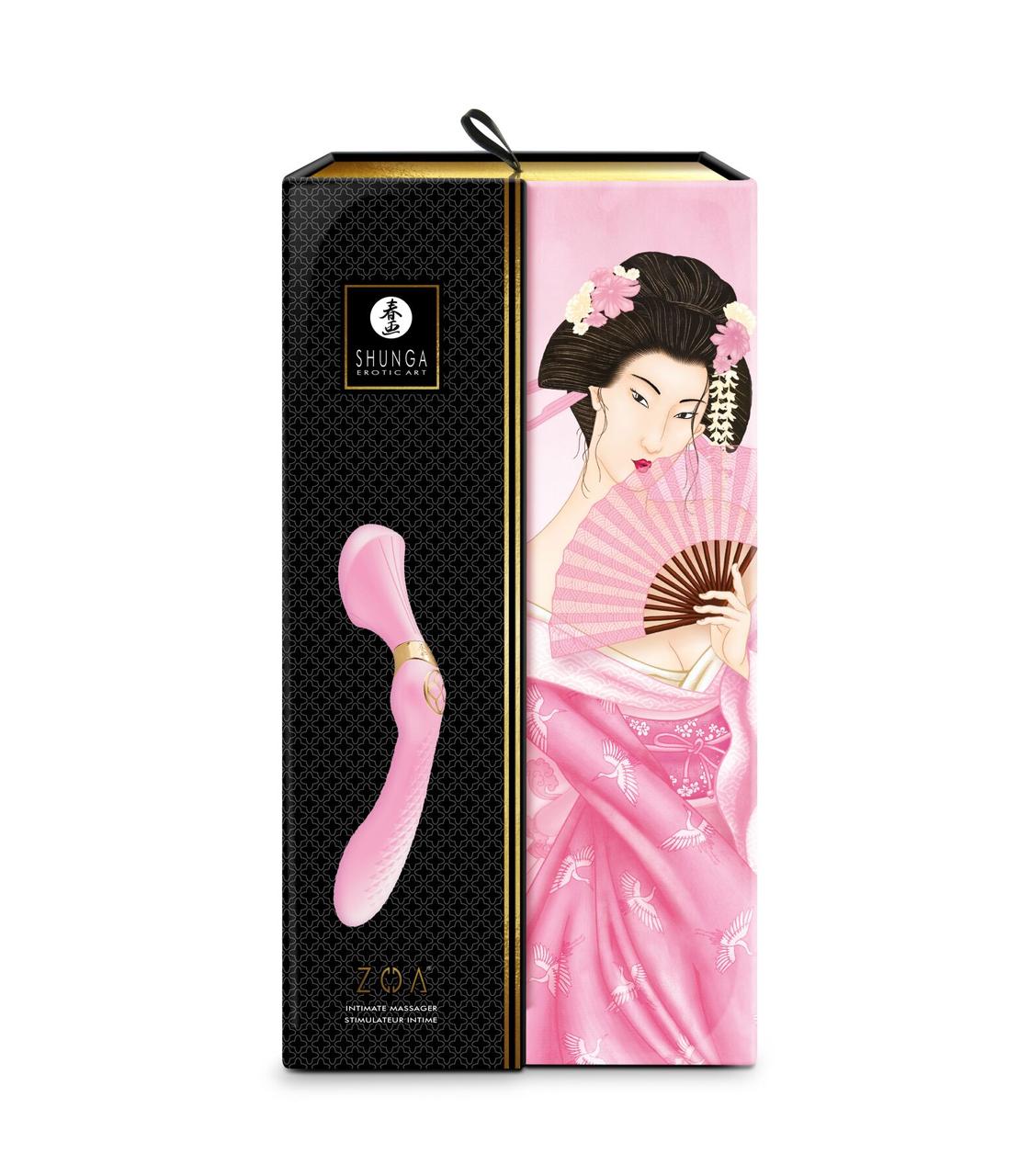Вибромассажер Shunga Zoa Light Pink, двусторонний в DIDO
