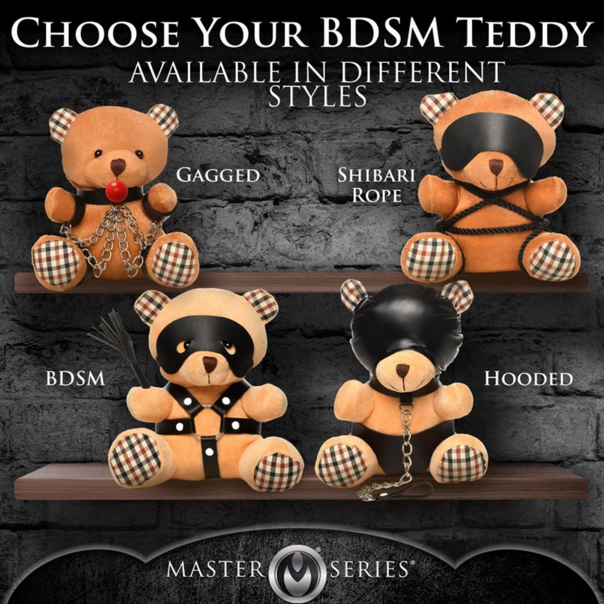 Плюшеве ведмежа HOODED Teddy Bear БДСМ у шкіряному капюшоні з повідцем, 23x16x12 см в DIDO