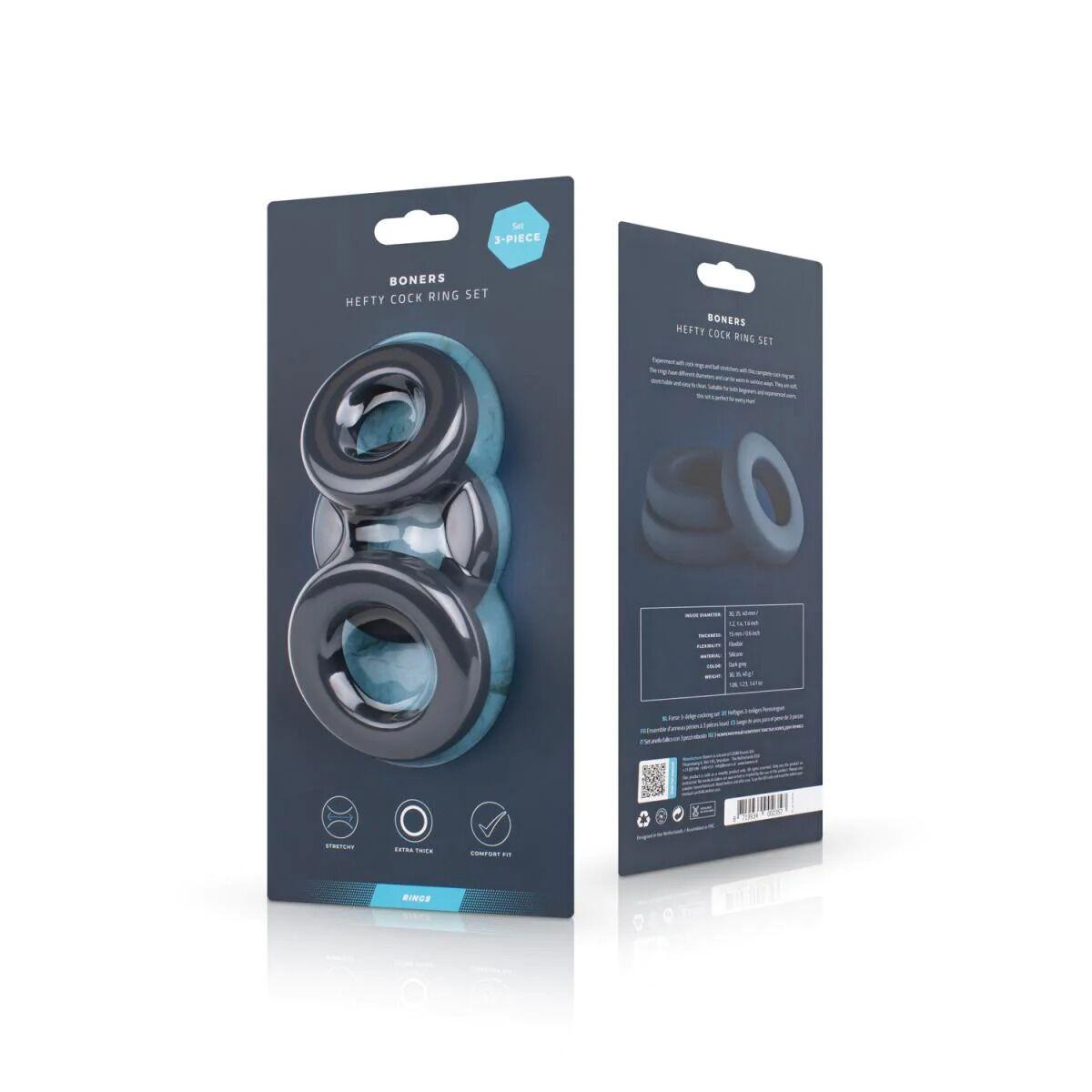 Набір ерекційних кілець Boners 3-Piece Hefty Cock Ring Set у DIDO