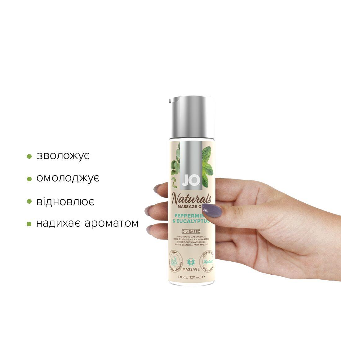 Массажное масло JO Naturals Massage Oil Peppermint & Eucalyptus с эфирными маслами (120 мл) в DIDO