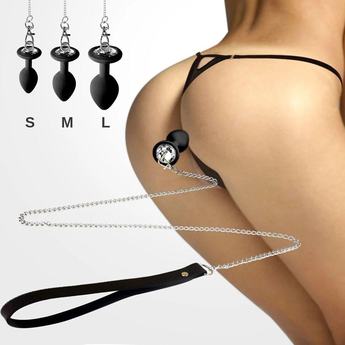 Силіконовий анальний затор Art of Sex Silicone Anal Plug with Leash size M з повідцем Black в DIDO