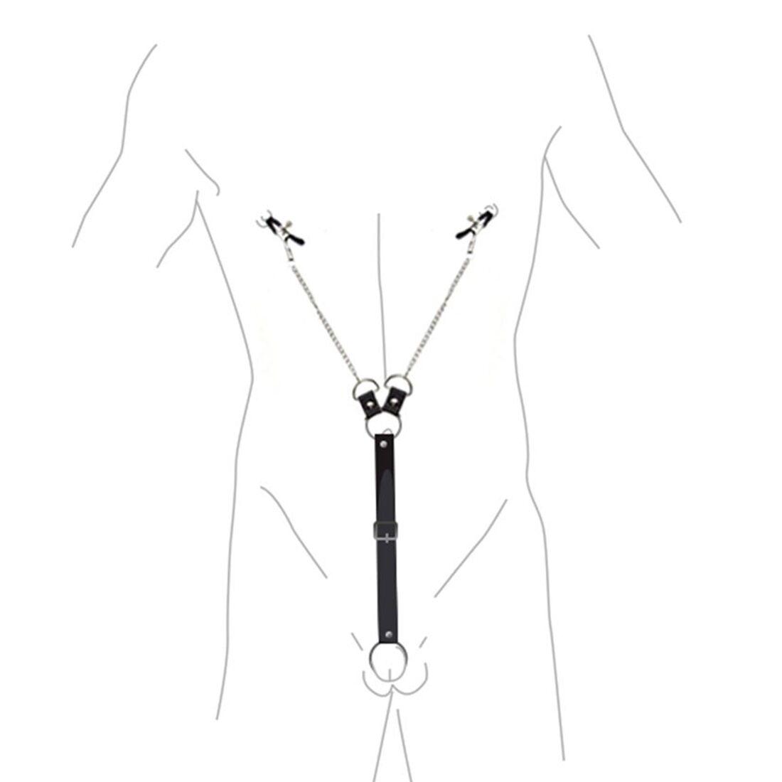 Затискачі для сосків з фіксацією на пенісі Art of Sex - Nipple Clamps for Men, екошкіра в DIDO