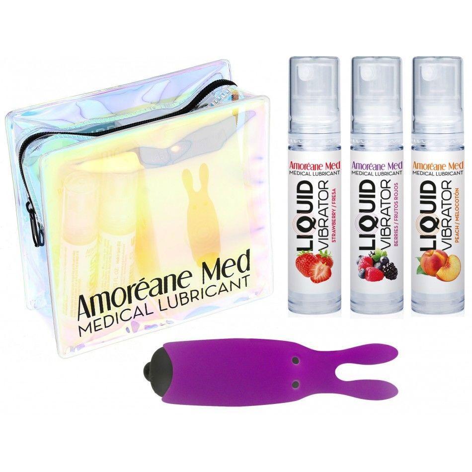 Набор из 3-х вкусов стимулирующего лубриканта Amoreane Med (3х10мл) и вибропули Adrien Lastic Purple в DIDO