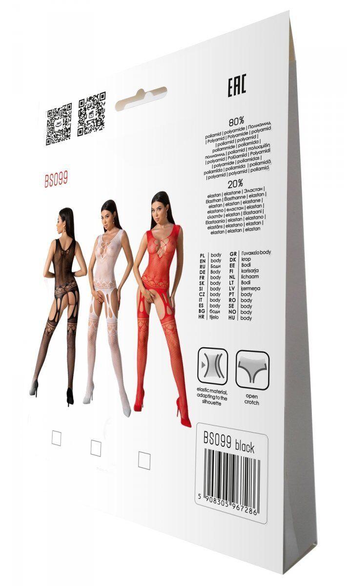 Бодистокинг с плетением на груди Passion BS099 One Size, black, открытый доступ, имитация подвязок в DIDO