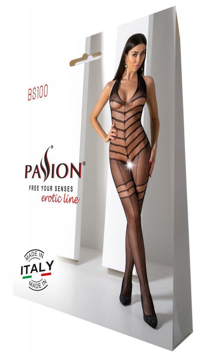 Бодистокинг с плетением на животике Passion BS100 One Size, black, декоративный шов, с доступом в DIDO