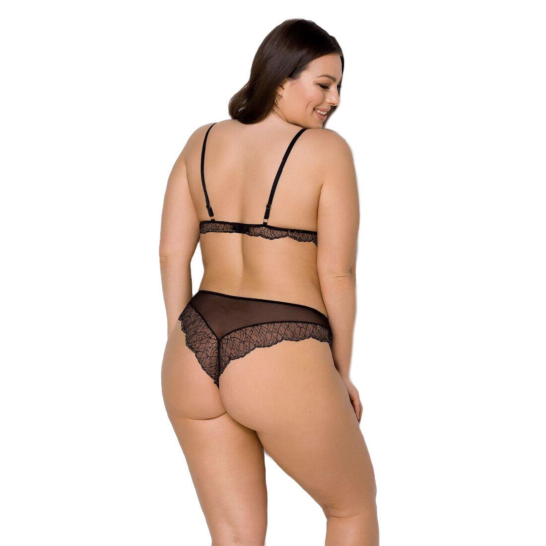 Комплект белья Passion AMBERLY SET 4XL/5XL black, лиф, трусики бразилиана, люрексовая нить в DIDO