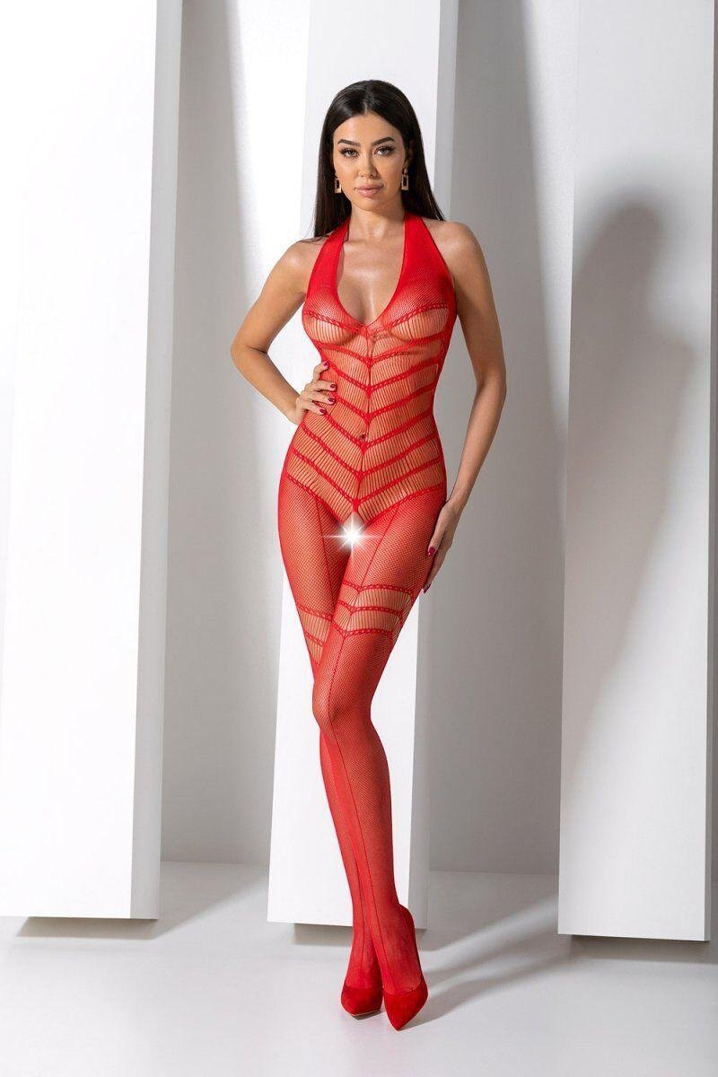 Бодістокінг із плетінням на животику Passion BS100 One Size, red, декоративний шов, з доступом до DIDO