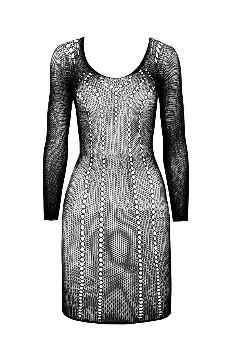 Полупрозрачное мини-платье Passion BS101 One Size, black, рукава-митенки в DIDO