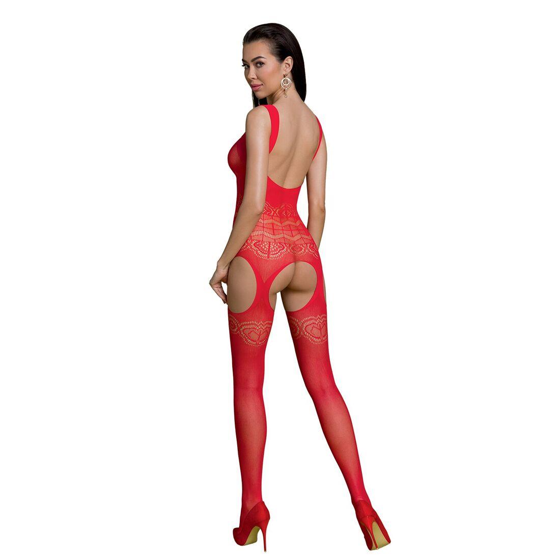 Бодистокинг Passion ECO BS005 red, плотный, открытый доступ, имитация подвязок в DIDO
