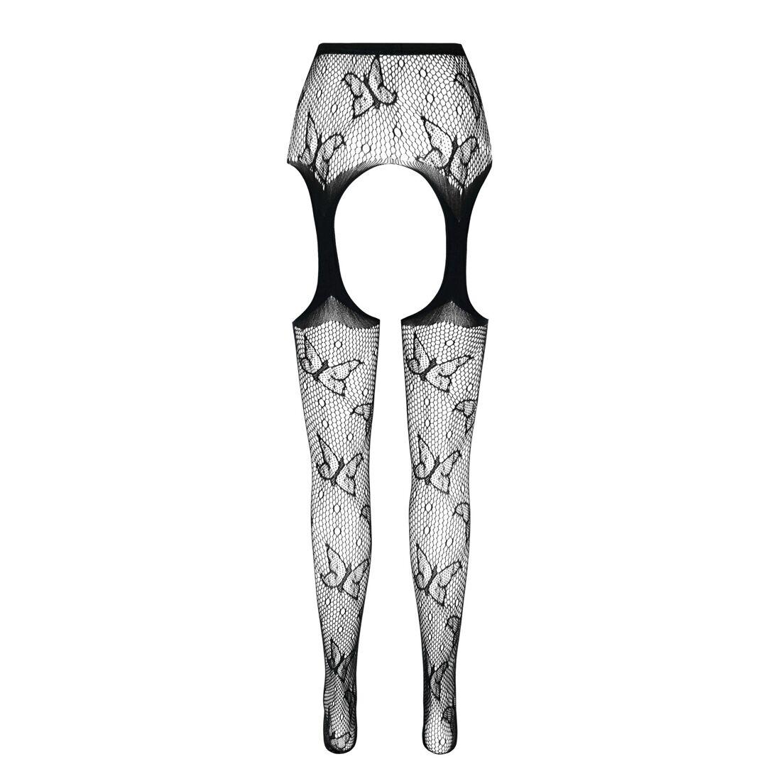 Эротические колготки-бодистокинг Passion ECO S001 black, с доступом, декор бабочки, подвязки в DIDO