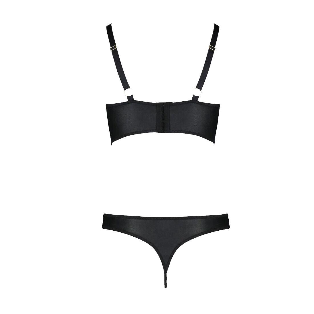 Комплект из экокожи Passion MALWIA BIKINI 4XL/5XL black, с люверсами и ремешками, бра, трусики в DIDO