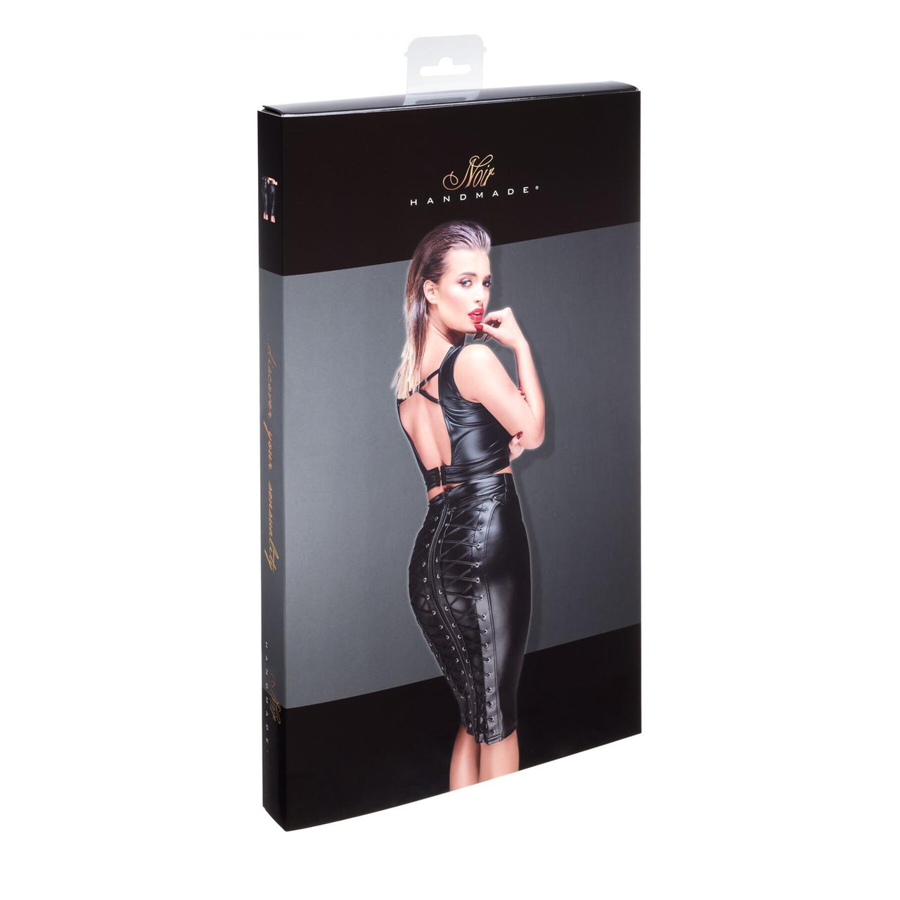Юбка-карандаш со шнуровкой Noir Handmade F152 Powerwetlook pencil skirt, 3XL, с мокрым эффектом в DIDO