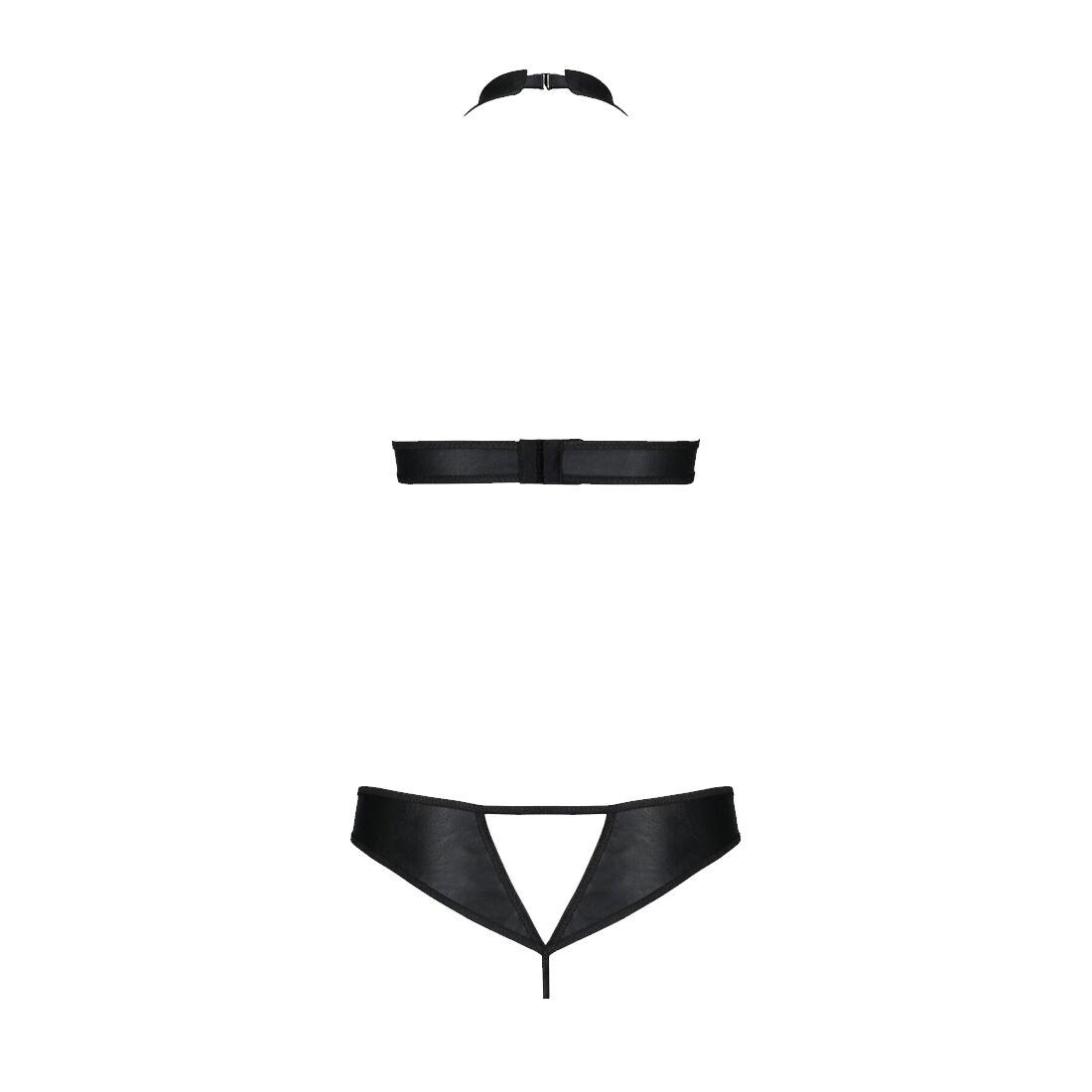 Комплект из экокожи Passion MALWIA SET with Open Bra 6XL/7XL black, топ и трусики с люверсами в DIDO