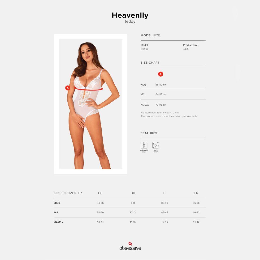 Эротическое полупрозрачное боди Obsessive Heavenlly crotchless teddy XL/2XL, с доступом в DIDO