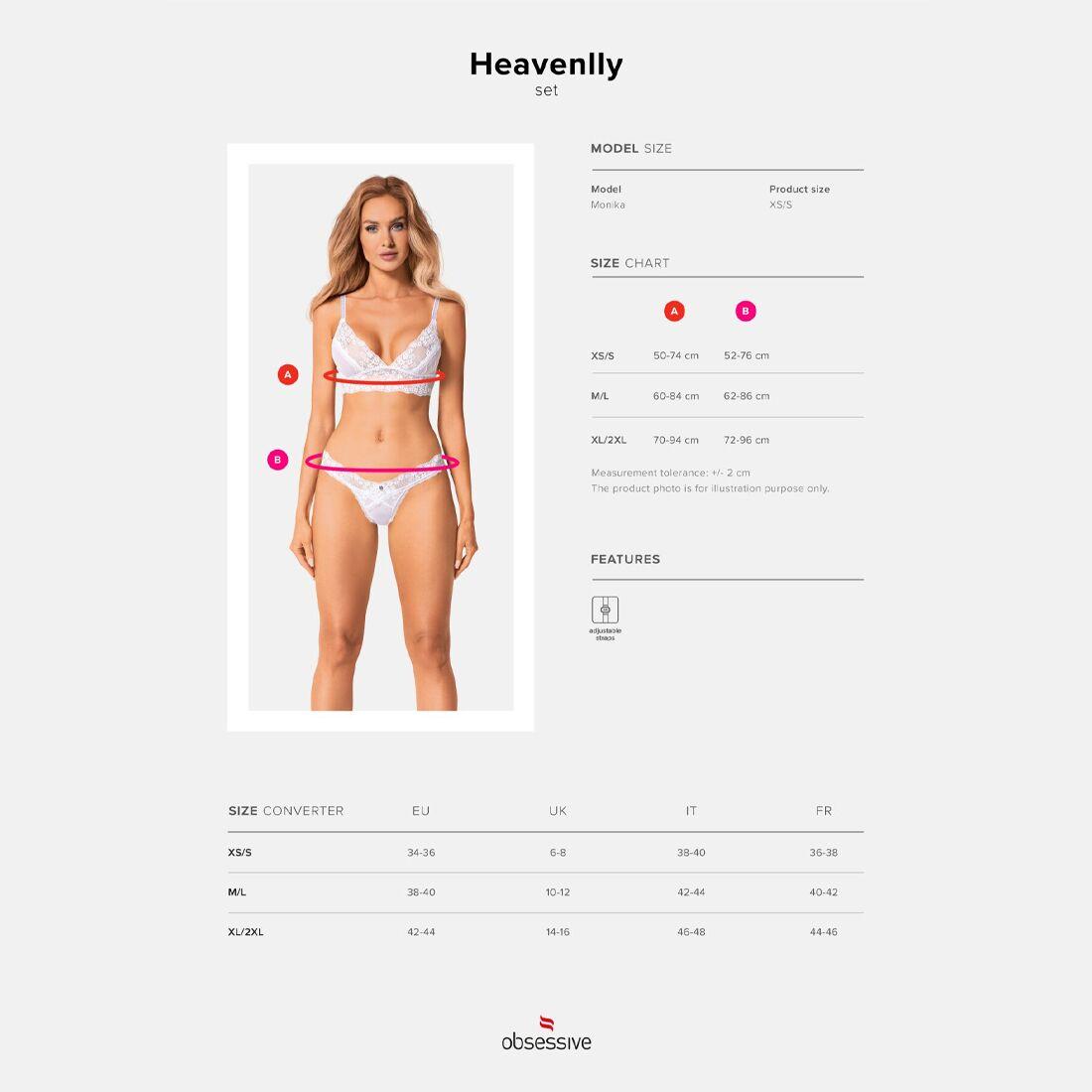 Эротический комплект Obsessive Heavenlly 2-pcs set XS/S, бюстгальтер и танга в DIDO