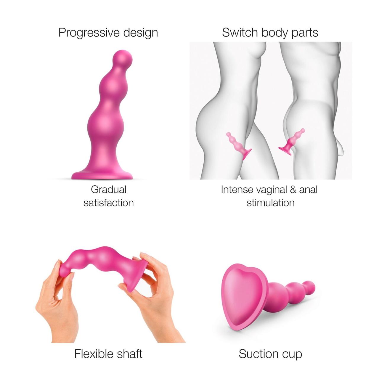 Насадка для страпона Strap-On-Me Dildo Plug Beads Framboise Metallic XXL в DIDO