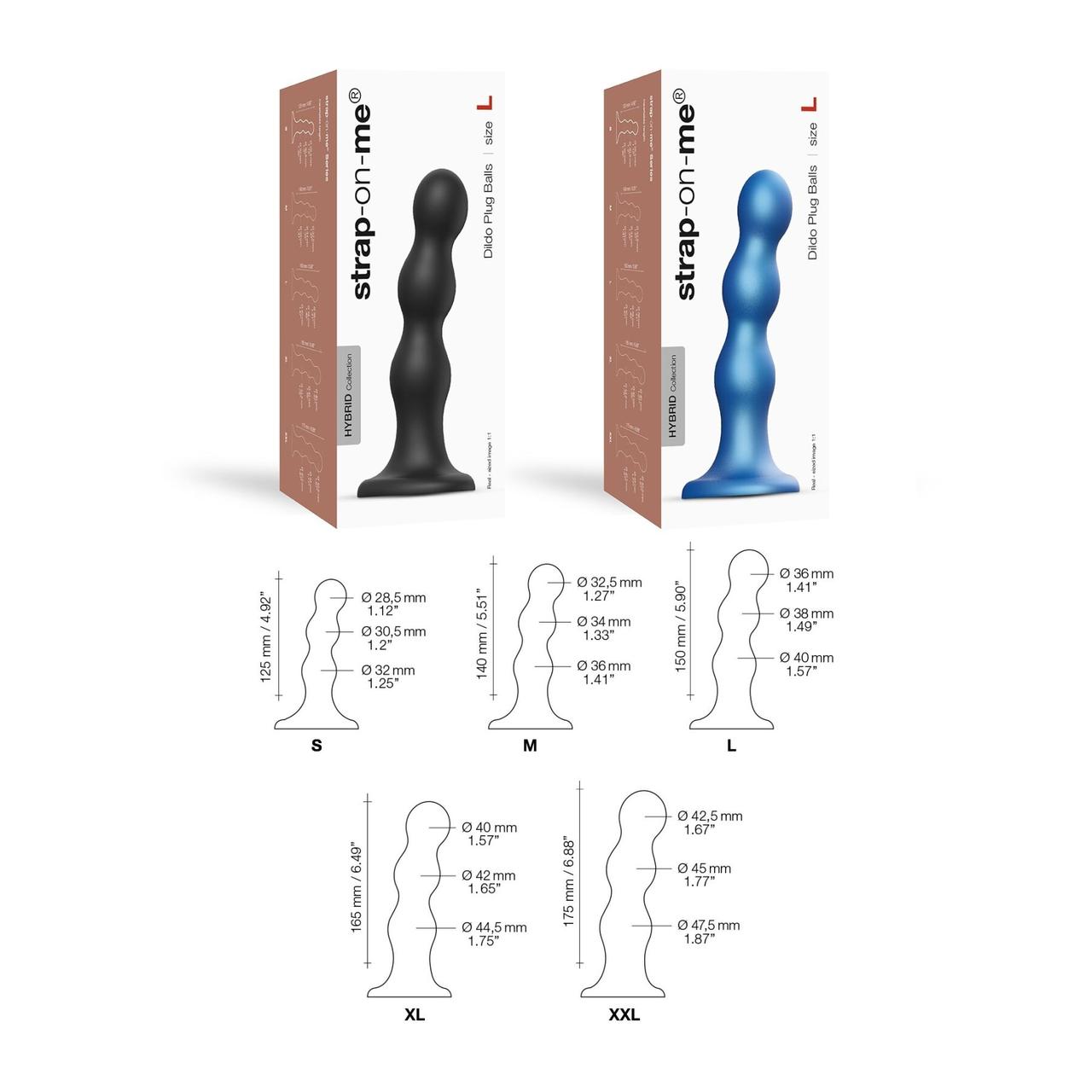 Насадка для страпона Strap-On-Me Dildo Plug Balls Blue Metallic XXL в DIDO
