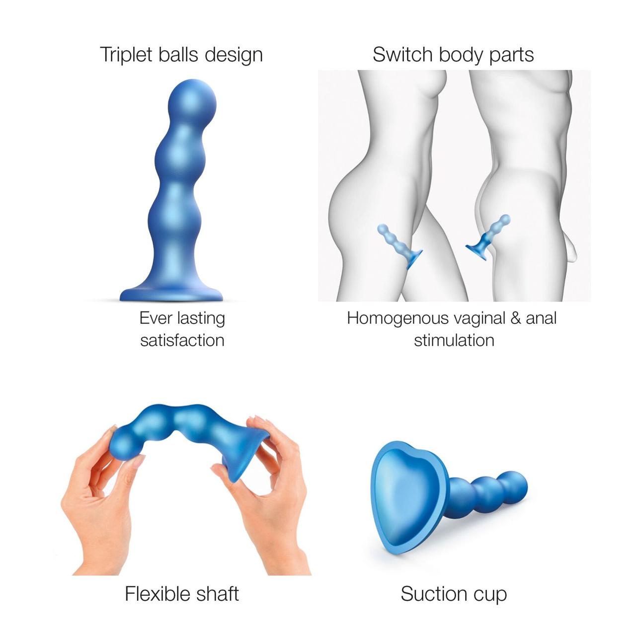 Насадка для страпону Strap-On-Me Dildo Plug Balls Blue Metallic S в DIDO