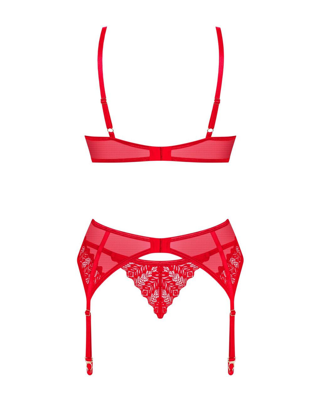 Комплект Obsessive Ingridia 3-pcs set XS/S, красный, бюстгальтер, стринги, пояс в DIDO