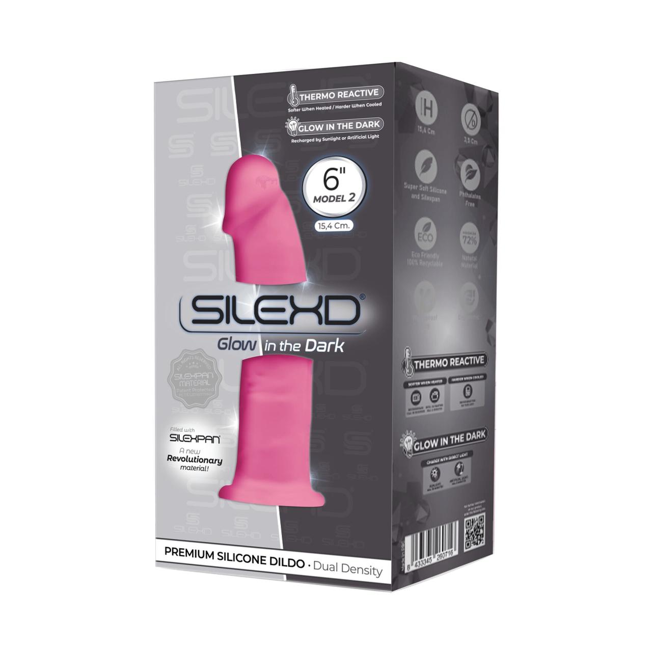 Фалоімітатор SilexD Robby Pink (MODEL 2 size 6in) Glow in the dark, двошаровий, силікон+Silexpan, діаметр 3,5см в DIDO