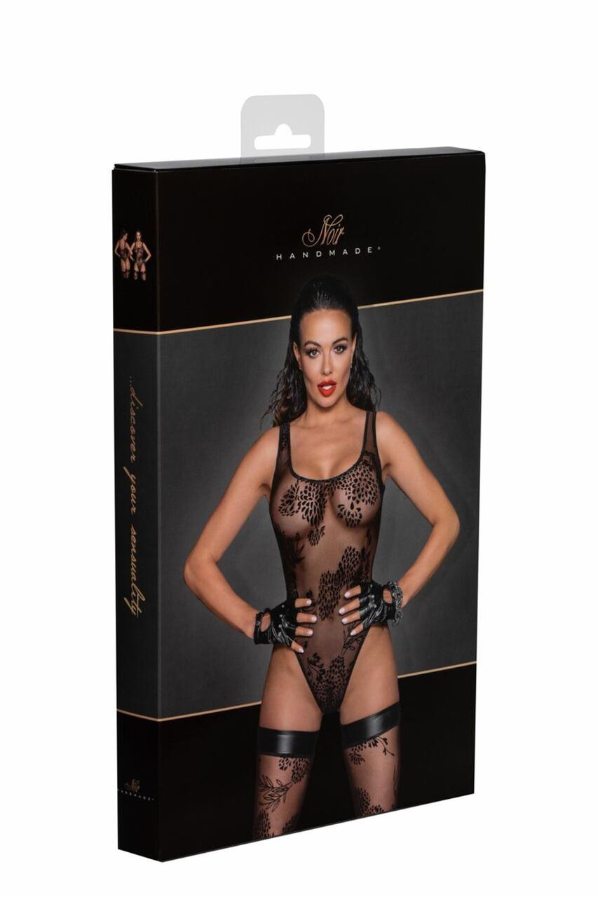Боді Noir Handmade F242 Tulle body with patterned flock embroidery - M в DIDO