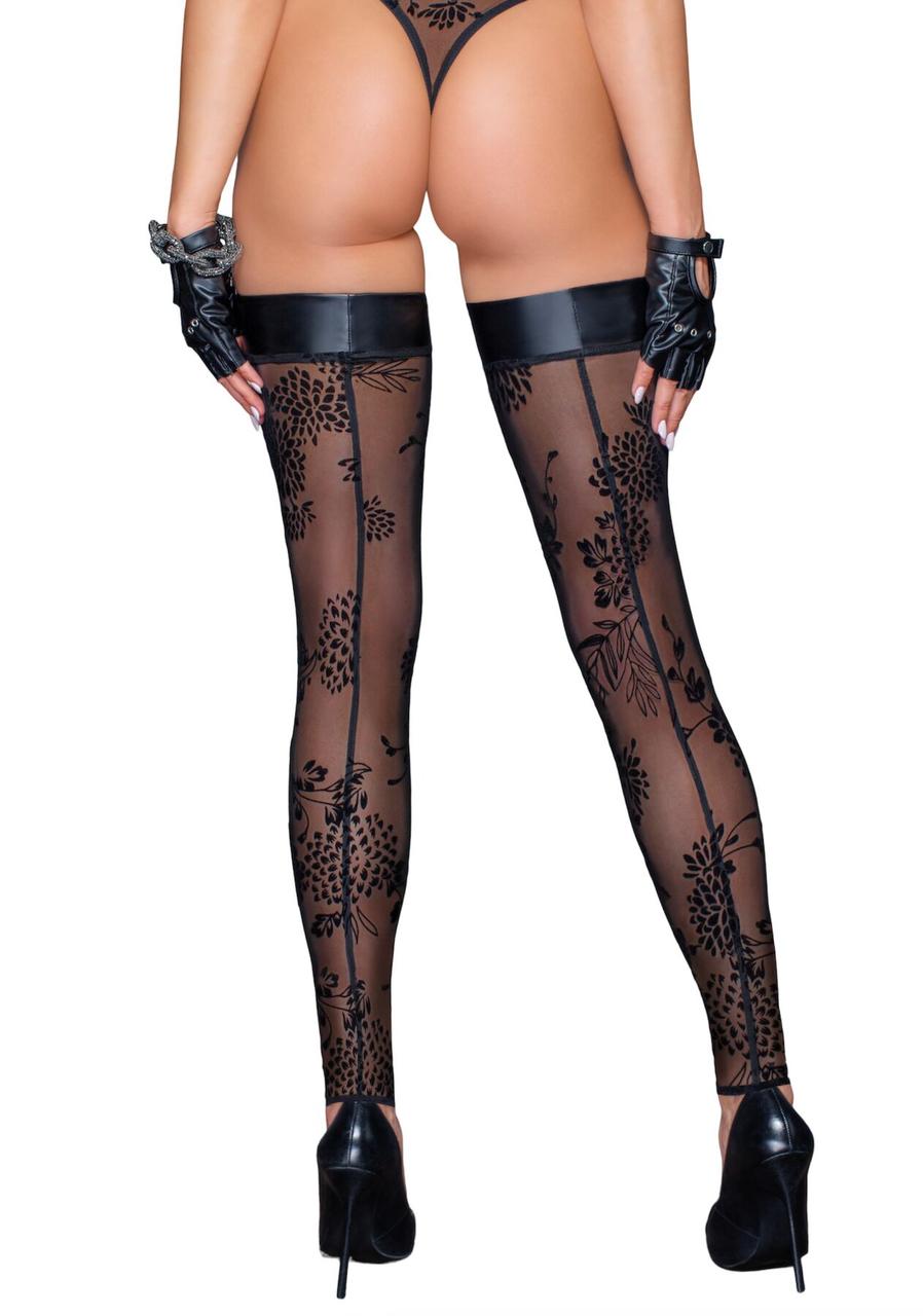 Чулки Noir Handmade F243 Tulle stockings with patterned flock embroidery - M в DIDO