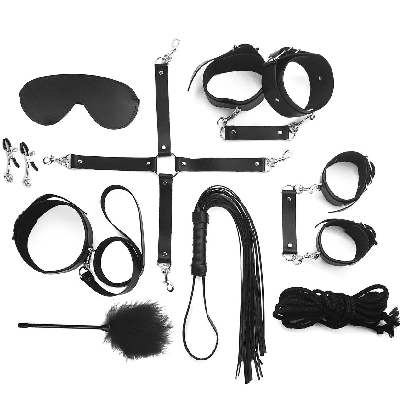 Набор BDSM Art of Sex – Set Leather, 10 предметов, черный, натуральная кожа в DIDO