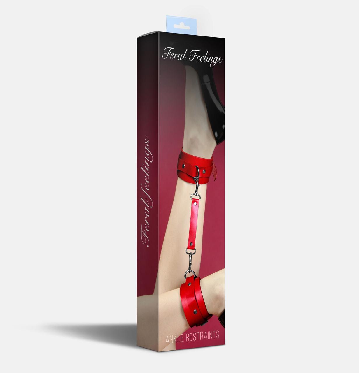 Поножі Feral Feelings – Ankle Restraints, натуральна шкіра, red в DIDO