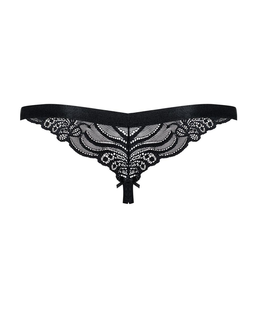 Кружевные танга с доступом Obsessive 828-THC-1 crotchless thong L/XL, черные в DIDO