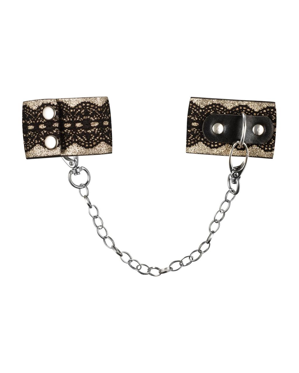 Наручники с блестками и цепью Obsessive A746 cuffs, черно-золотые в DIDO